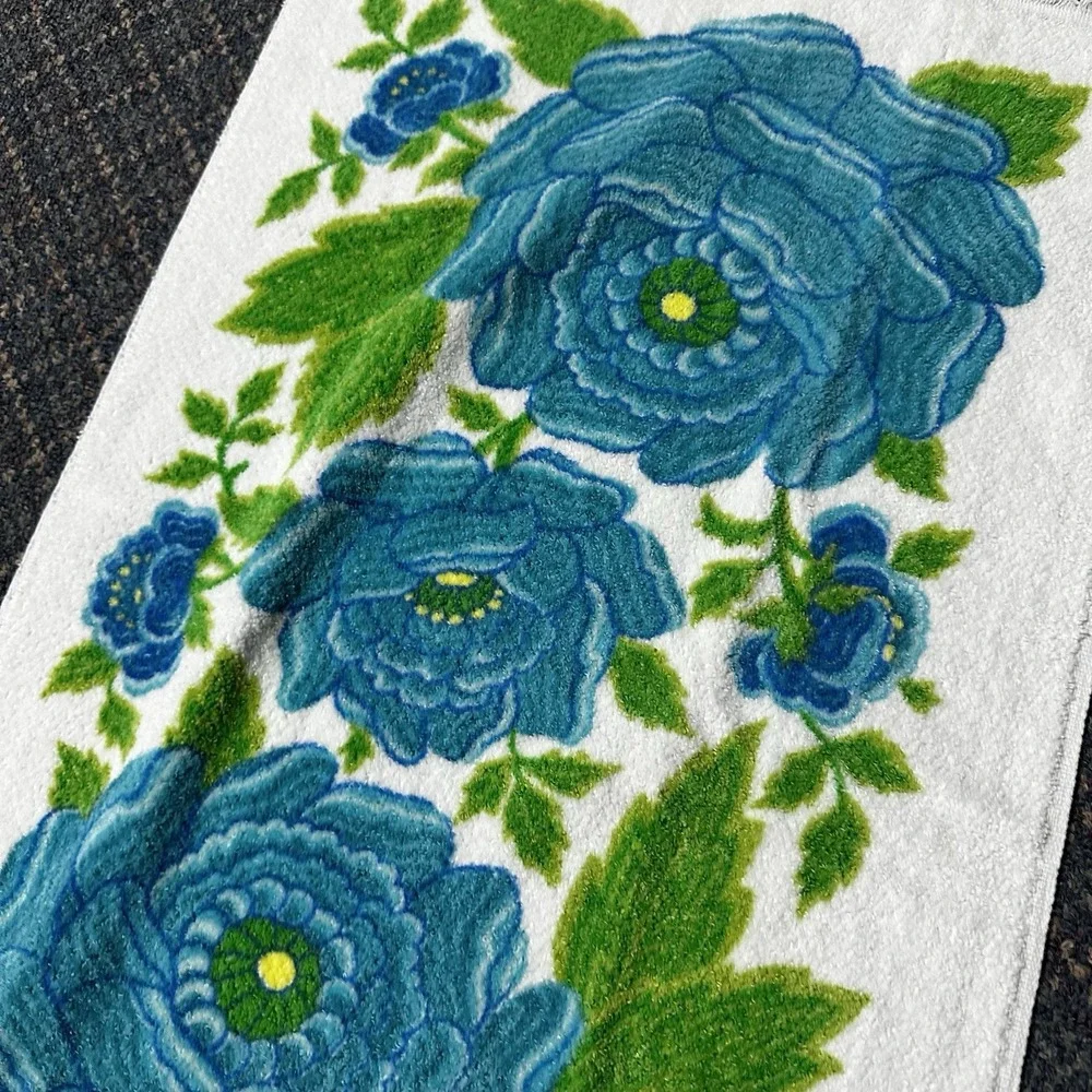 Vintage Fieldcrest Retro blue towel set bath hand‎ washcloth 1970s